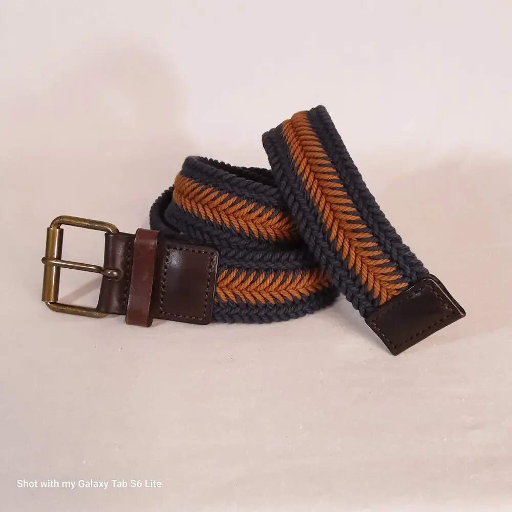 💎BCBGMaxazria Woven Surcingle Belt XS/S Navy Blue Burnt Orange
